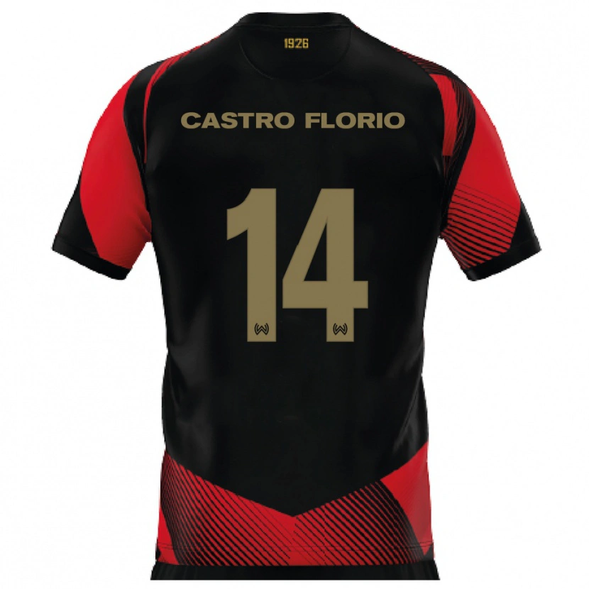 Danxen Niño Camiseta Giancarlo Castro Florio #14 Negro Rojo 1ª Equipación 2025/26 La Camisa
