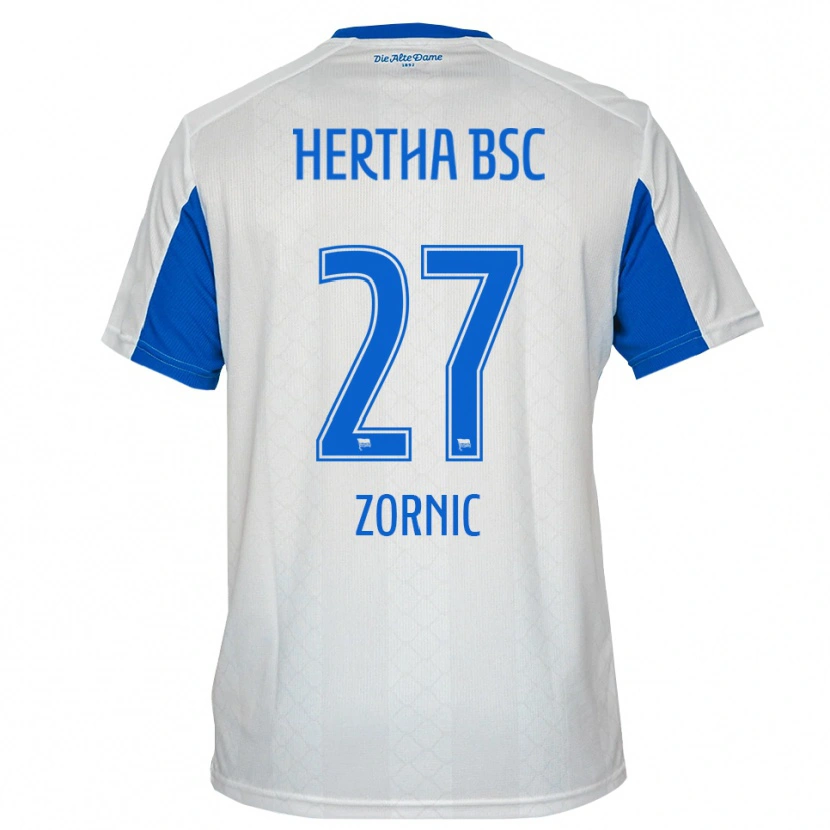 Danxen Niño Camiseta Tarek Zornic #27 Blanco Azul 2ª Equipación 2025/26 La Camisa
