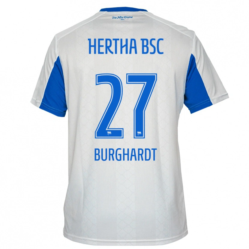 Danxen Niño Camiseta Lenina Burghardt #27 Blanco Azul 2ª Equipación 2025/26 La Camisa