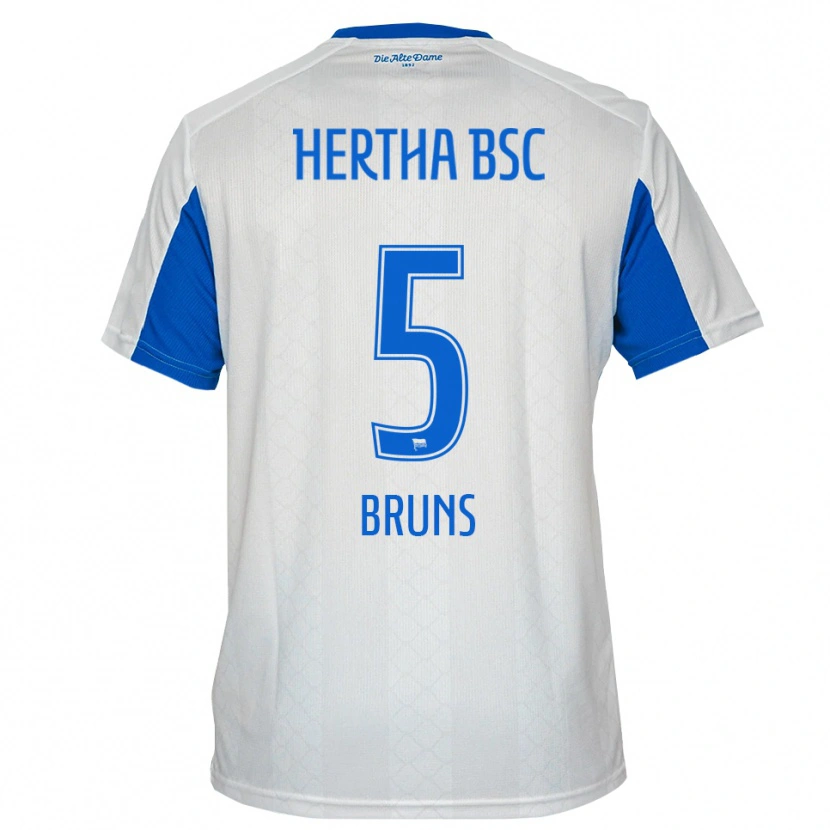 Danxen Niño Camiseta Mathis Bruns #5 Blanco Azul 2ª Equipación 2025/26 La Camisa