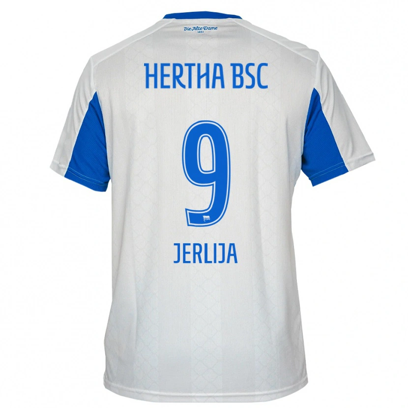 Danxen Niño Camiseta Leotrim Jerlija #9 Blanco Azul 2ª Equipación 2025/26 La Camisa