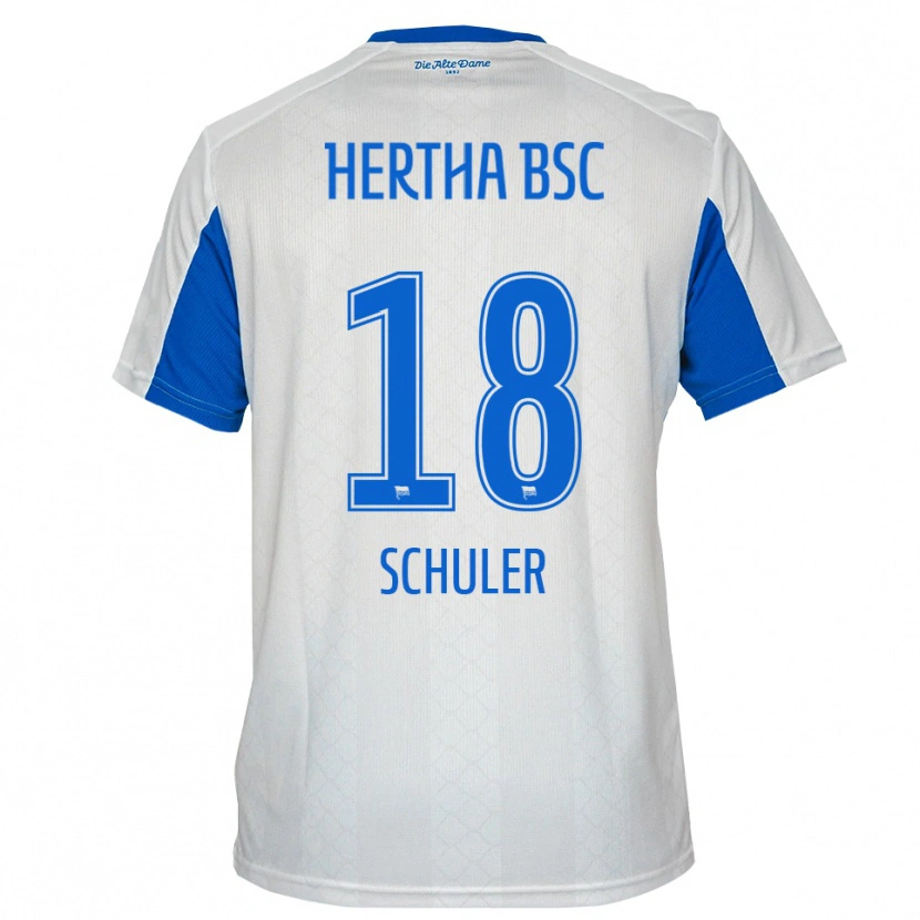 Danxen Niño Camiseta Luca Schuler #18 Blanco Azul 2ª Equipación 2025/26 La Camisa