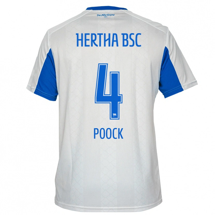 Danxen Niño Camiseta Svenja Poock #4 Blanco Azul 2ª Equipación 2025/26 La Camisa