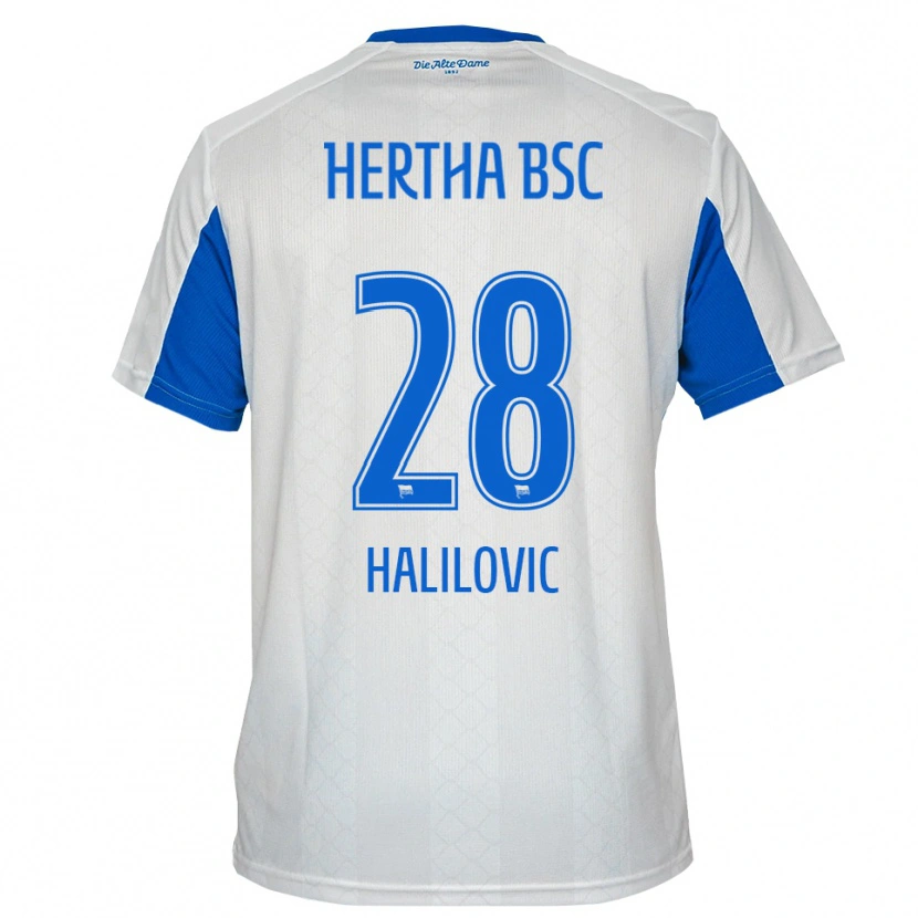 Danxen Niño Camiseta Din Halilovic #28 Blanco Azul 2ª Equipación 2025/26 La Camisa