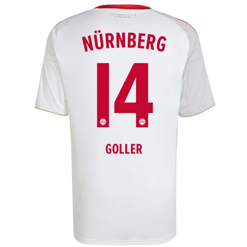 Danxen Niño Camiseta Benjamin Goller #14 Blanco Rojo 2ª Equipación 2025/26 La Camisa