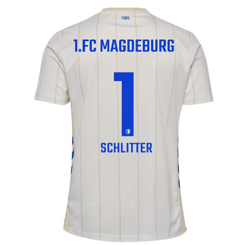 Danxen Niño Camiseta Tom Schlitter #1 Blanco Azul 2ª Equipación 2025/26 La Camisa