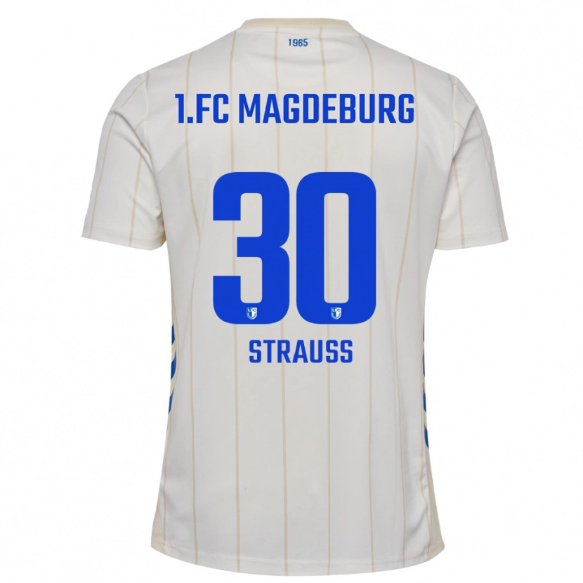 Danxen Niño Camiseta Emil Strauß #30 Blanco Azul 2ª Equipación 2025/26 La Camisa