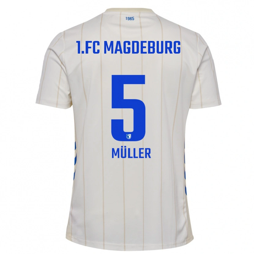 Danxen Niño Camiseta Tobias Müller #5 Blanco Azul 2ª Equipación 2025/26 La Camisa