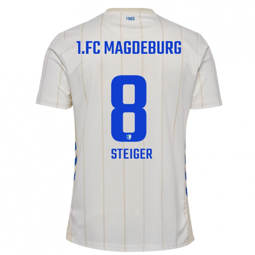 Danxen Niño Camiseta Kim Steiger #8 Blanco Azul 2ª Equipación 2025/26 La Camisa