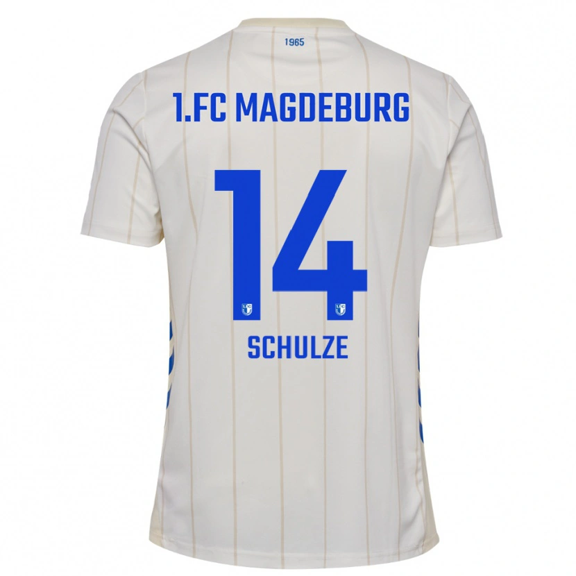 Danxen Niño Camiseta Conner Schulze #14 Blanco Azul 2ª Equipación 2025/26 La Camisa