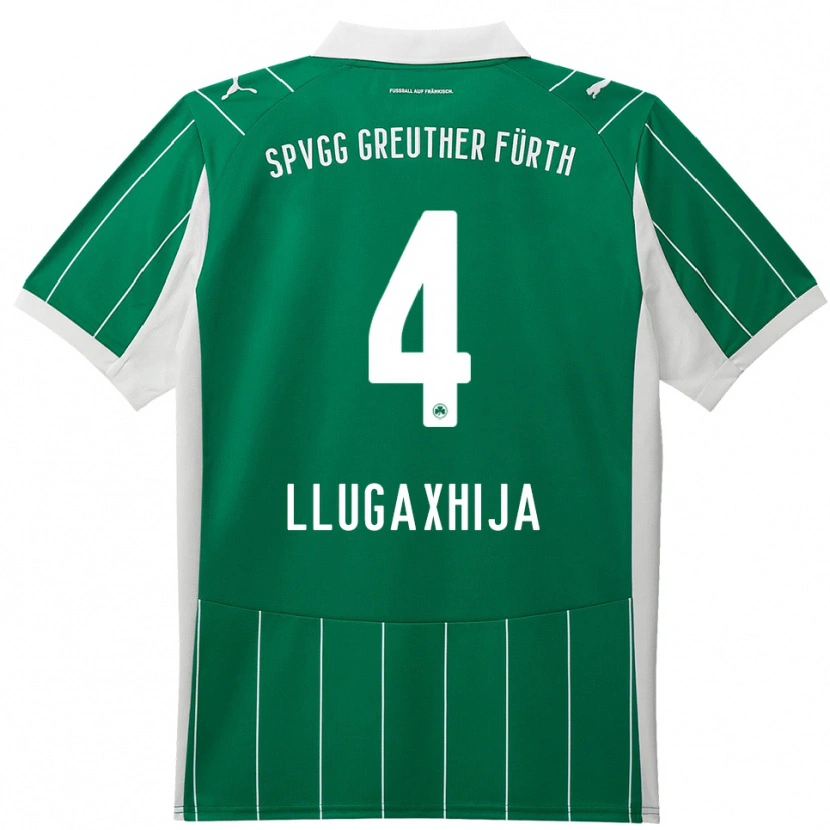 Danxen Niño Camiseta Florian Llugaxhija #4 Verde Blanco 2ª Equipación 2025/26 La Camisa