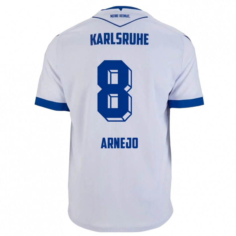 Danxen Niño Camiseta Diego Arnejo #8 Blanco Azul 2ª Equipación 2025/26 La Camisa
