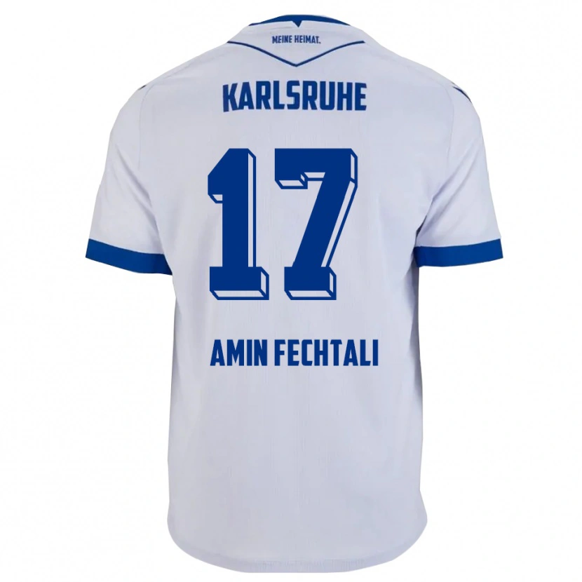 Danxen Niño Camiseta Oualid El Fechtali #17 Blanco Azul 2ª Equipación 2025/26 La Camisa
