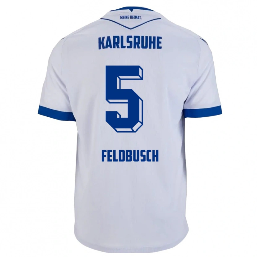 Danxen Niño Camiseta Jonas Feldbusch #5 Blanco Azul 2ª Equipación 2025/26 La Camisa