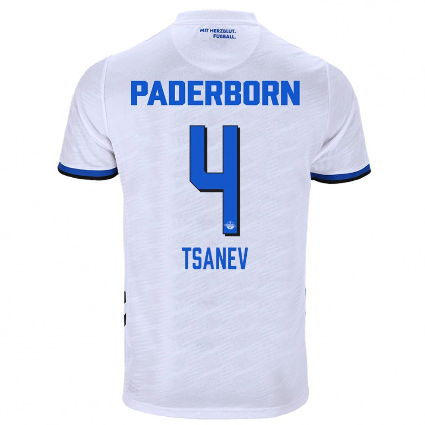 Danxen Niño Camiseta Simeon Tsanev #4 Blanco Azul 2ª Equipación 2025/26 La Camisa