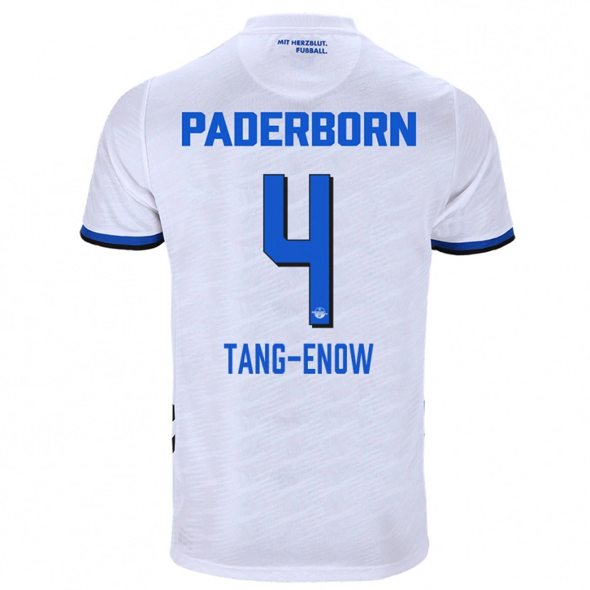 Danxen Niño Camiseta Jason Tang-Enow #4 Blanco Azul 2ª Equipación 2025/26 La Camisa