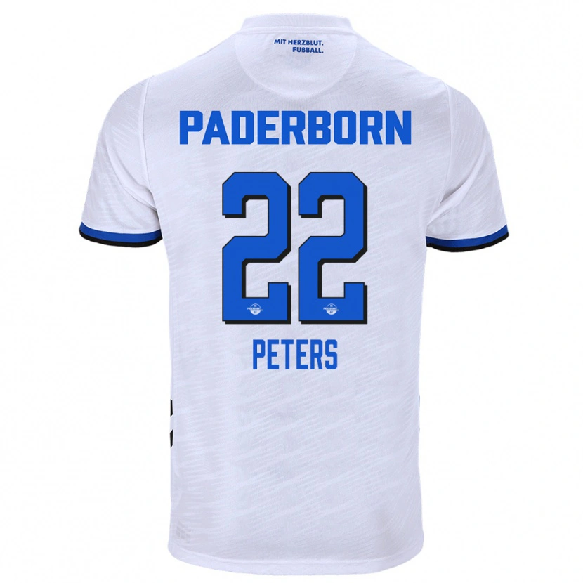 Danxen Niño Camiseta Jan Peters #22 Blanco Azul 2ª Equipación 2025/26 La Camisa