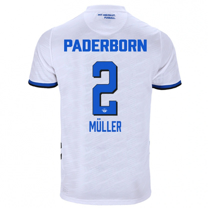 Danxen Niño Camiseta Ruben Müller #2 Blanco Azul 2ª Equipación 2025/26 La Camisa