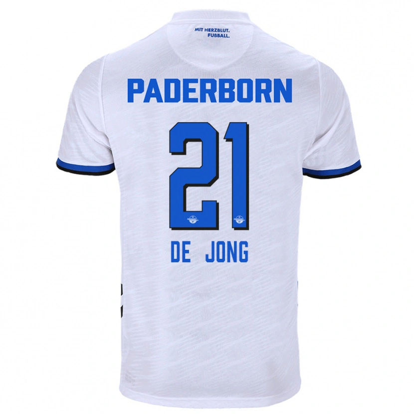 Danxen Niño Camiseta Travis De Jong #21 Blanco Azul 2ª Equipación 2025/26 La Camisa