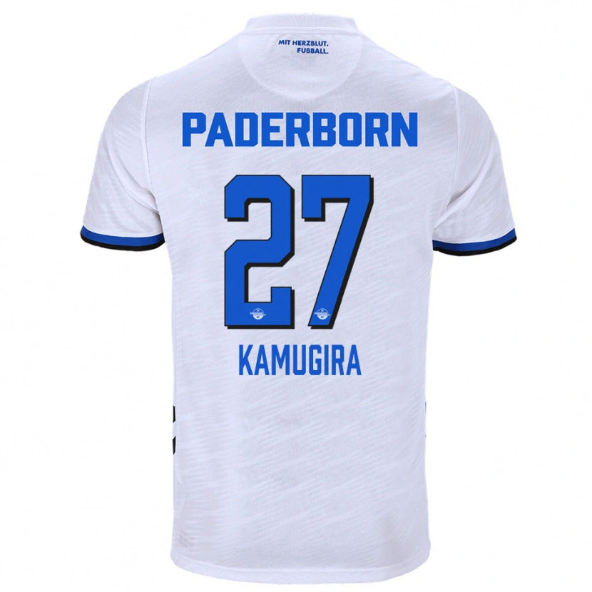 Danxen Niño Camiseta Rayan Kamugira #27 Blanco Azul 2ª Equipación 2025/26 La Camisa