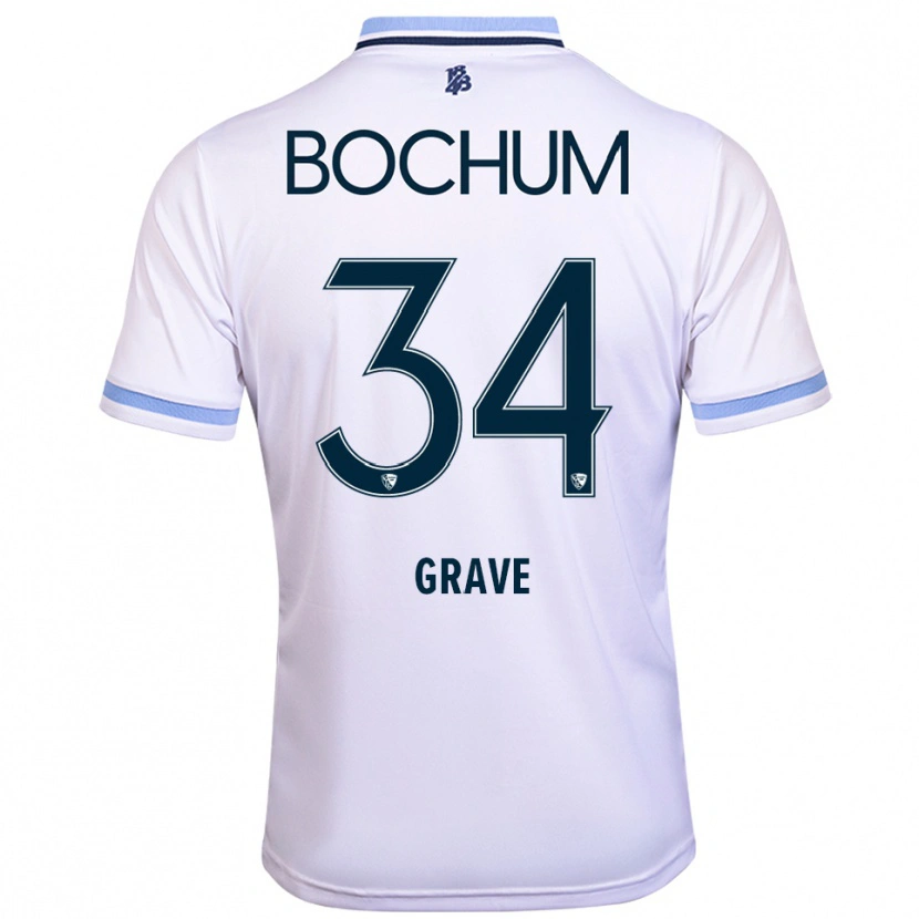 Danxen Niño Camiseta Paul Grave #34 Blanco Azul Cielo 2ª Equipación 2025/26 La Camisa