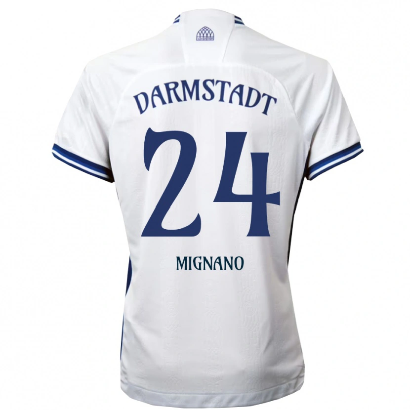 Danxen Niño Camiseta Luigi Mignano #24 Blanco Azul 2ª Equipación 2025/26 La Camisa