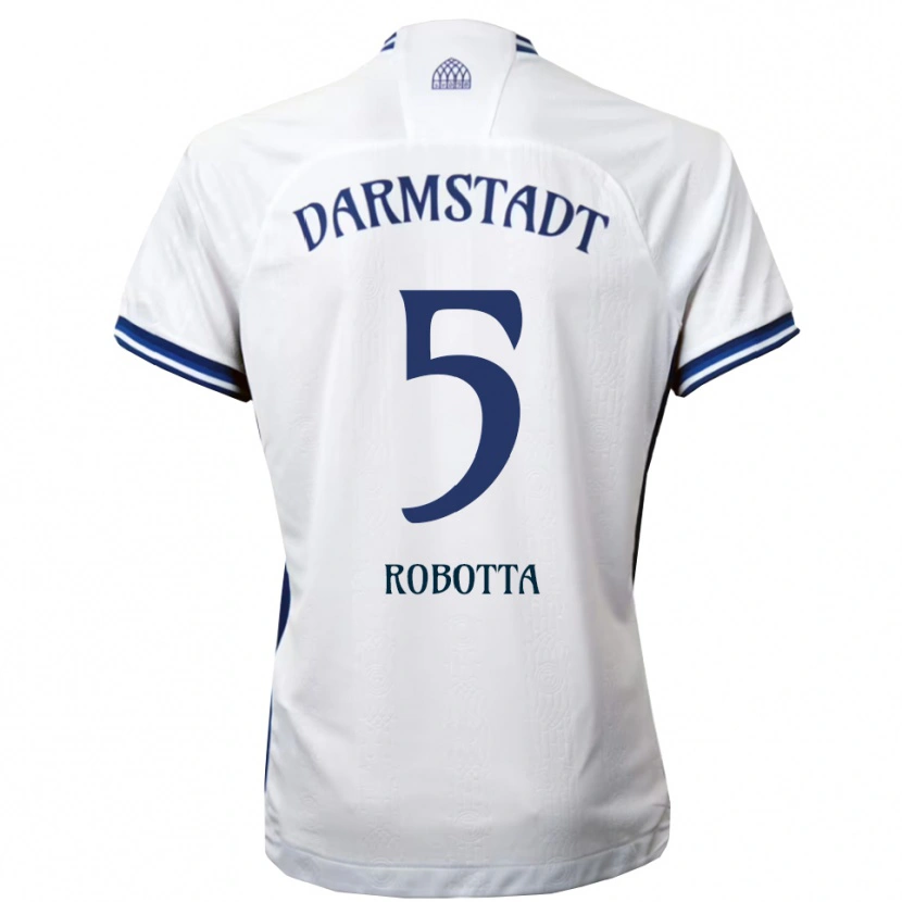 Danxen Niño Camiseta Maurizio Robotta #5 Blanco Azul 2ª Equipación 2025/26 La Camisa