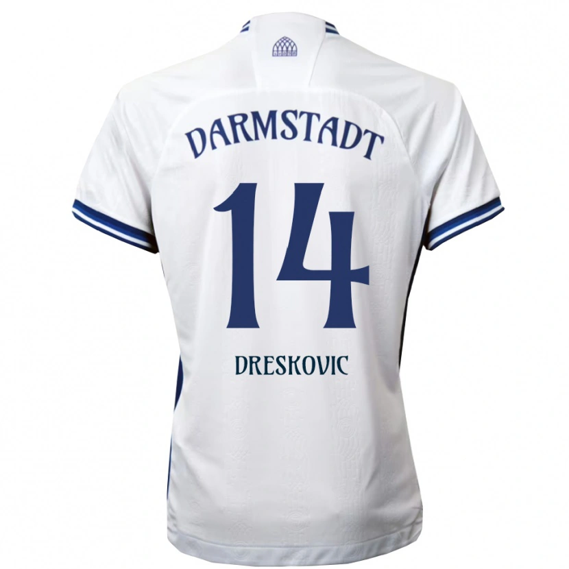 Danxen Niño Camiseta Meldin Dreskovic #14 Blanco Azul 2ª Equipación 2025/26 La Camisa