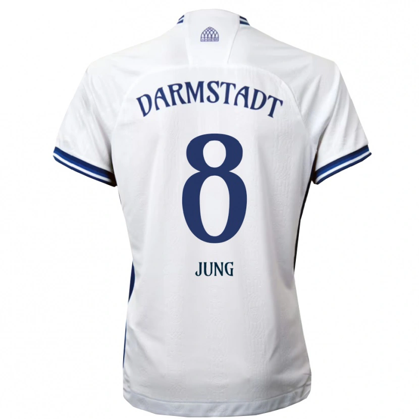 Danxen Niño Camiseta Lennon Jung #8 Blanco Azul 2ª Equipación 2025/26 La Camisa