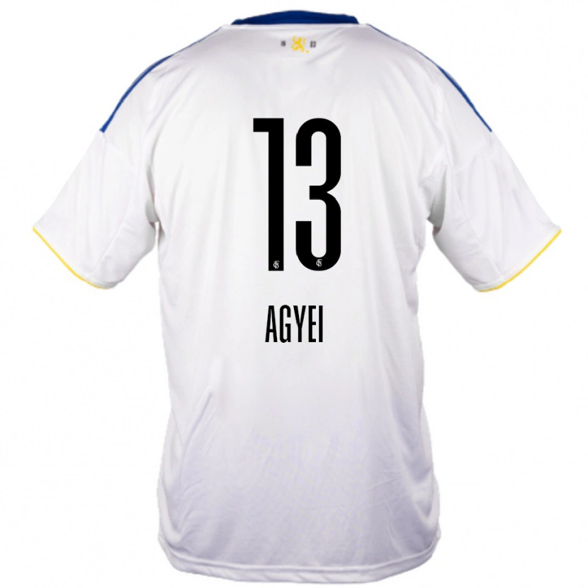 Danxen Niño Camiseta Chelsea Agyei #13 Blanco Azul Amarillo 2ª Equipación 2025/26 La Camisa