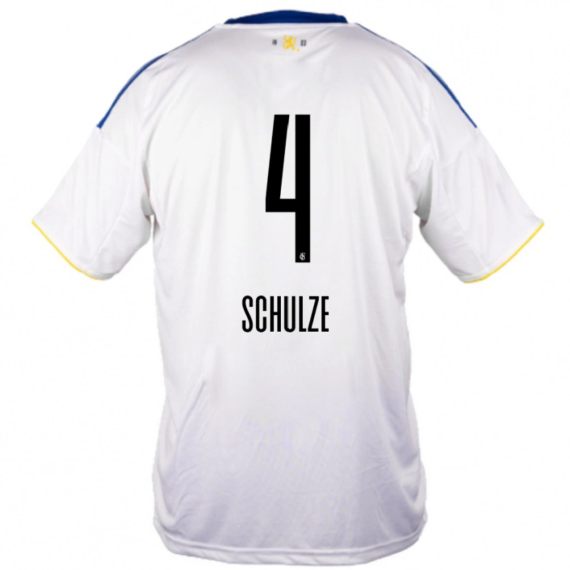Danxen Niño Camiseta Mateo Schulze #4 Blanco Azul Amarillo 2ª Equipación 2025/26 La Camisa