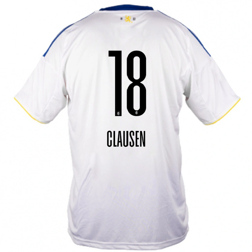 Danxen Niño Camiseta Nora Clausen #18 Blanco Azul Amarillo 2ª Equipación 2025/26 La Camisa