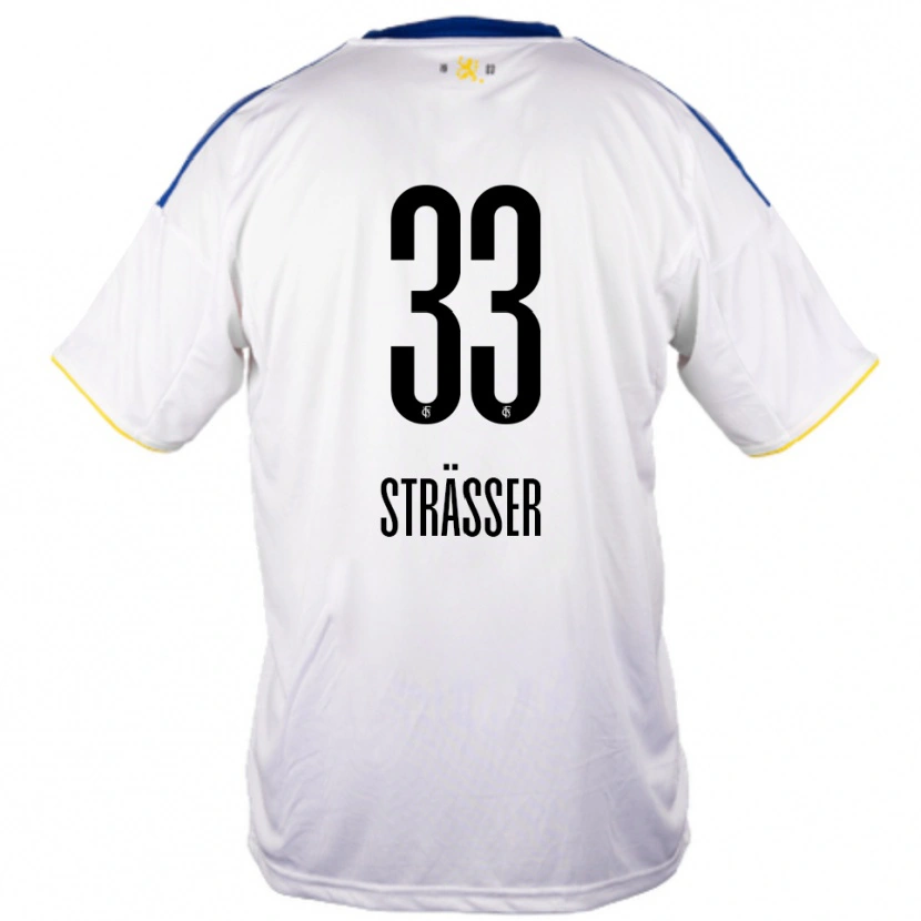 Danxen Niño Camiseta Jannick Strässer #33 Blanco Azul Amarillo 2ª Equipación 2025/26 La Camisa