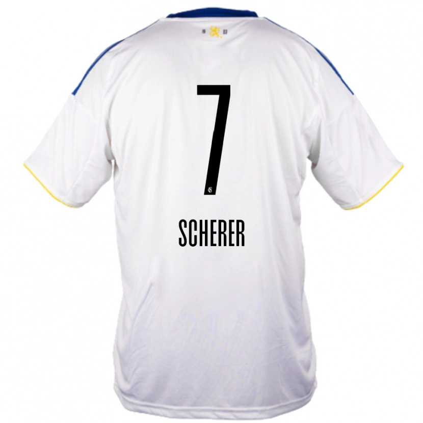 Danxen Niño Camiseta Tim Scherer #7 Blanco Azul Amarillo 2ª Equipación 2025/26 La Camisa