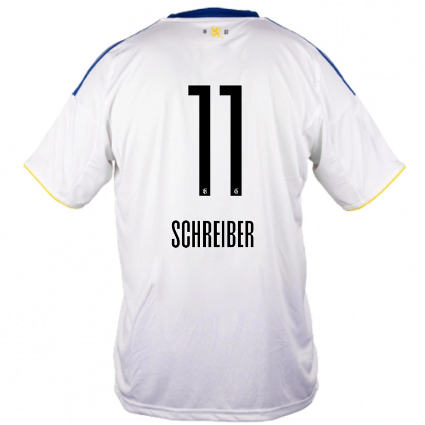 Danxen Niño Camiseta Colin Schreiber #11 Blanco Azul Amarillo 2ª Equipación 2025/26 La Camisa