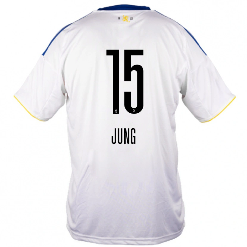 Danxen Niño Camiseta Elias Jung #15 Blanco Azul Amarillo 2ª Equipación 2025/26 La Camisa