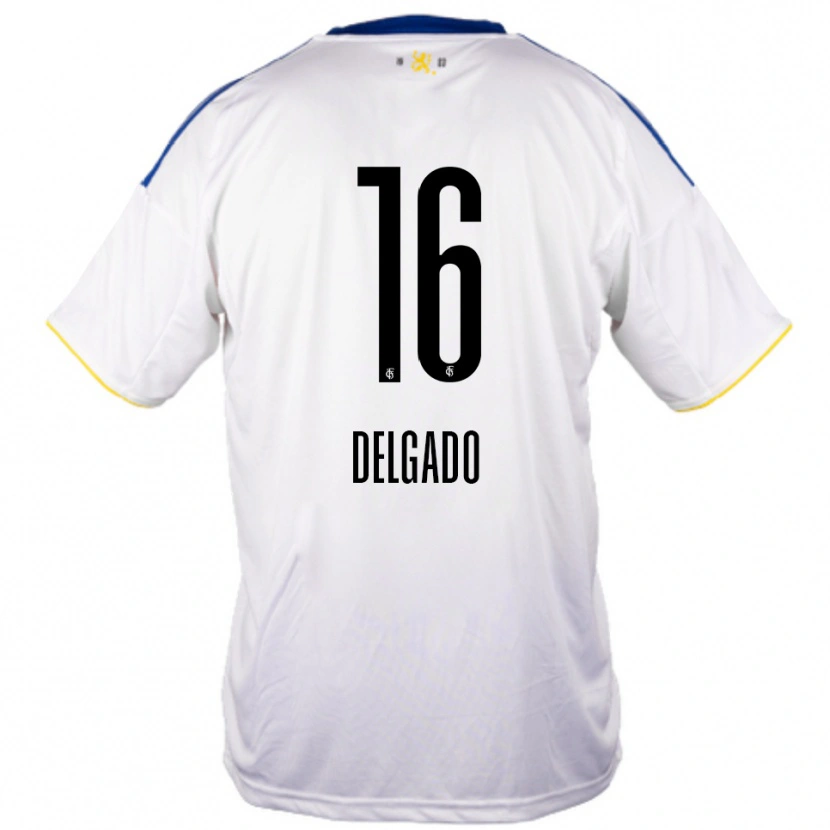 Danxen Niño Camiseta Thierry Delgado #16 Blanco Azul Amarillo 2ª Equipación 2025/26 La Camisa
