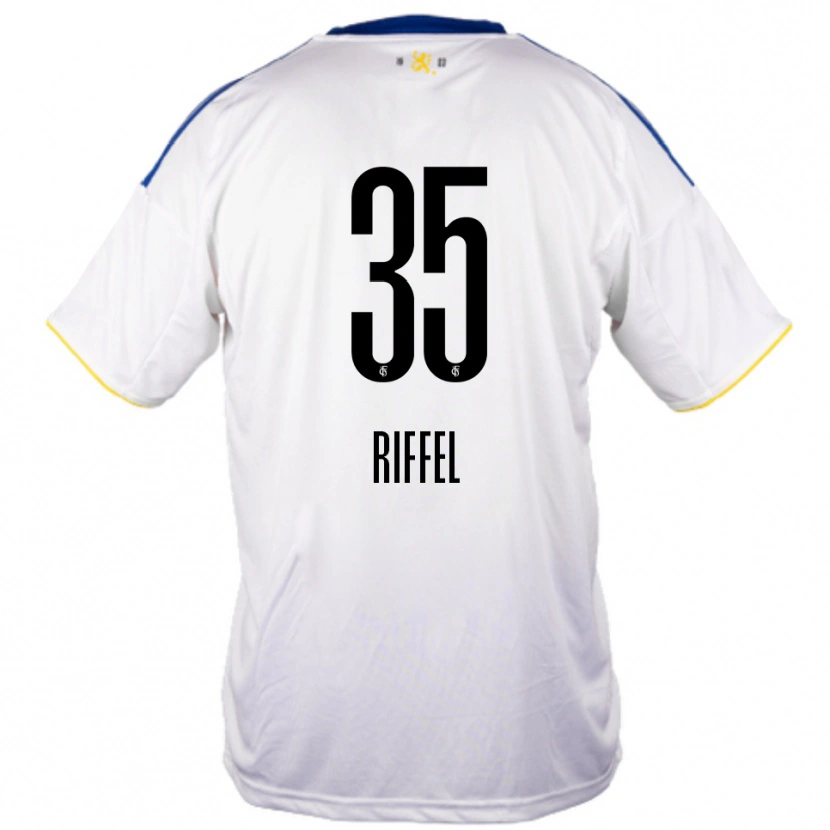 Danxen Niño Camiseta Kim Riffel #35 Blanco Azul Amarillo 2ª Equipación 2025/26 La Camisa