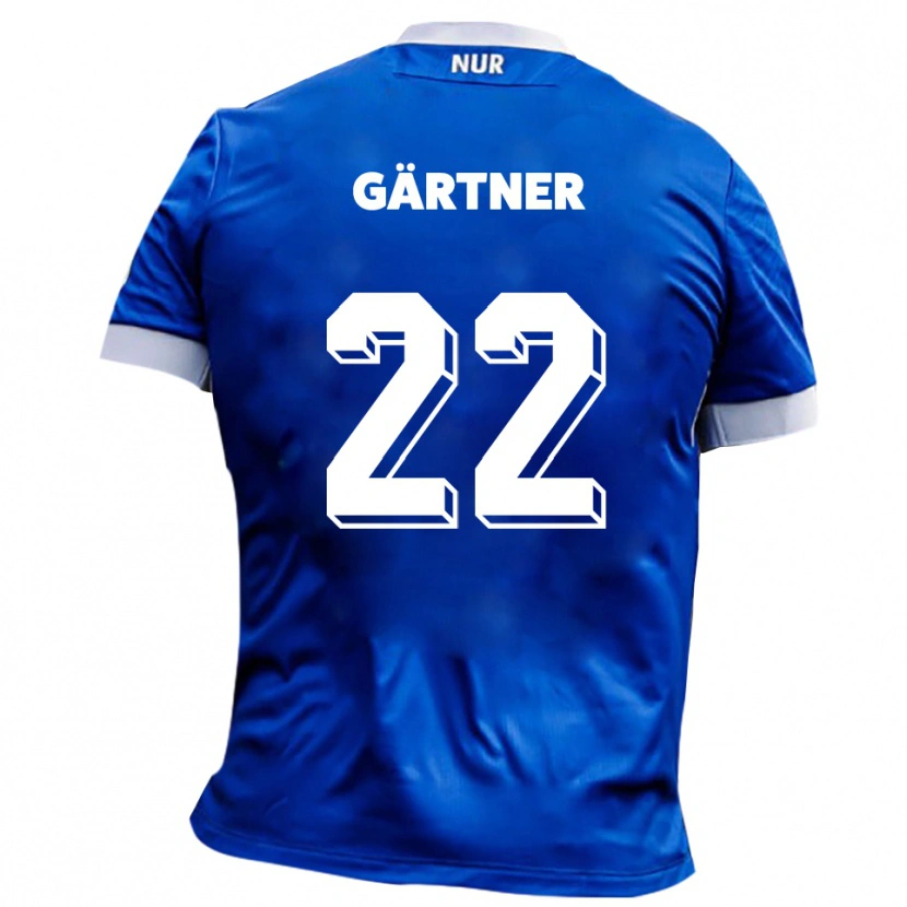 Danxen Niño Camiseta Justin Gärtner #22 Azul Blanco 2ª Equipación 2025/26 La Camisa