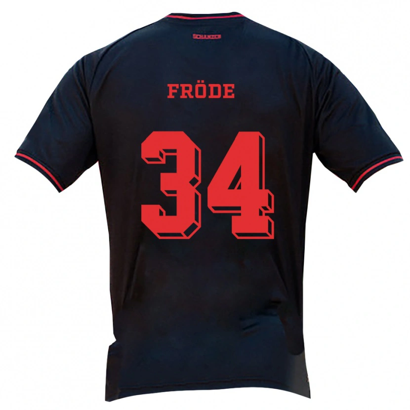 Danxen Niño Camiseta Lukas Fröde #34 Negro Rojo Blanco 2ª Equipación 2025/26 La Camisa