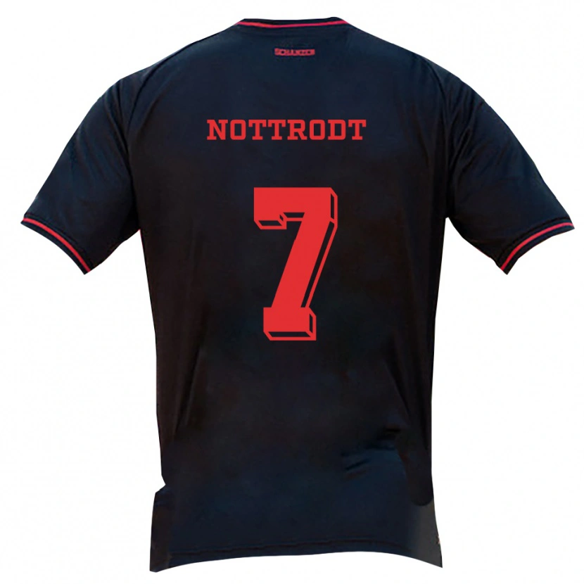 Danxen Niño Camiseta Justin Nottrodt #7 Negro Rojo Blanco 2ª Equipación 2025/26 La Camisa