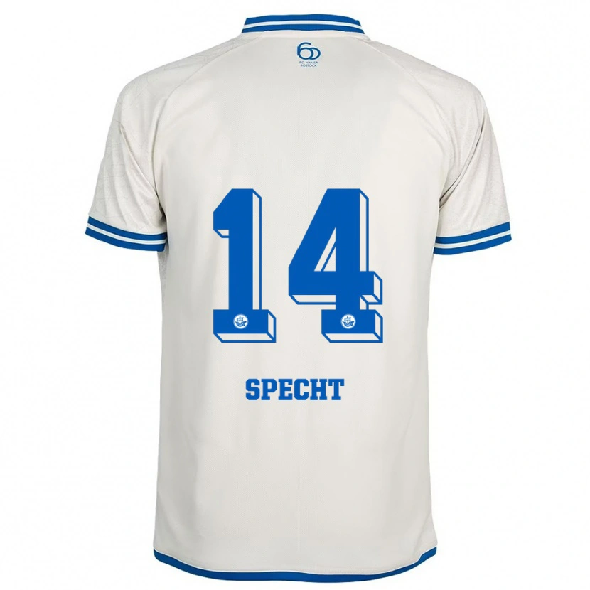 Danxen Niño Camiseta Julius Specht #14 Blanco Azul 2ª Equipación 2025/26 La Camisa