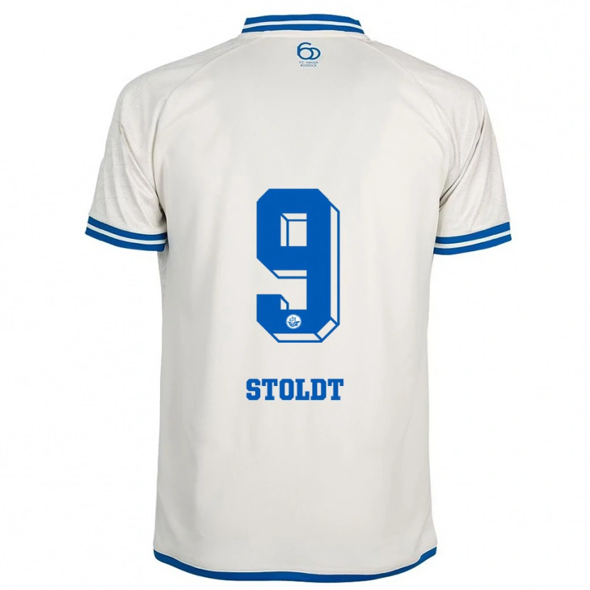 Danxen Niño Camiseta Luca Stoldt #9 Blanco Azul 2ª Equipación 2025/26 La Camisa