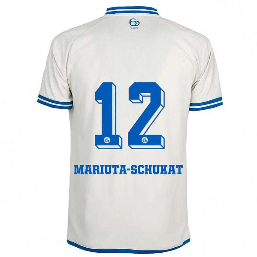 Danxen Niño Camiseta Lara Mariuta-Schukat #12 Blanco Azul 2ª Equipación 2025/26 La Camisa