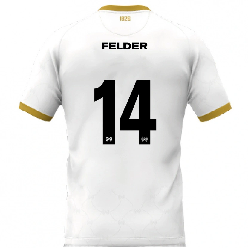Danxen Niño Camiseta Mohamed Felder #14 Blanco Dorado 2ª Equipación 2025/26 La Camisa