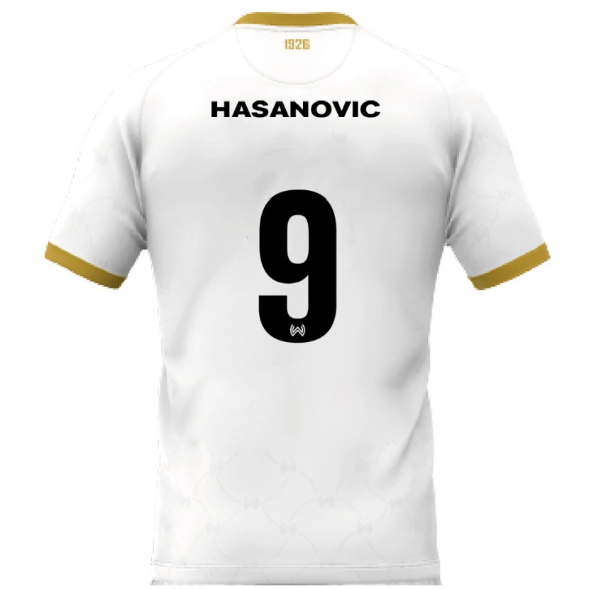 Danxen Niño Camiseta Karim Hasanovic #9 Blanco Dorado 2ª Equipación 2025/26 La Camisa