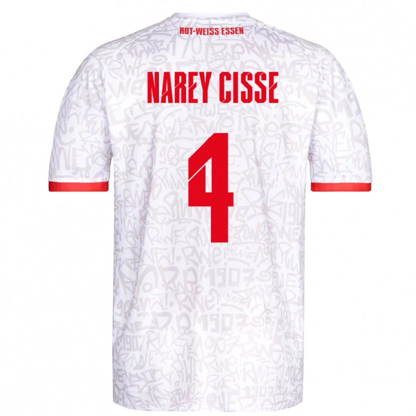Danxen Hombre Camiseta Ibrahim Narey Cisse #4 Blanco Rojo 1ª Equipación 2025/26 La Camisa