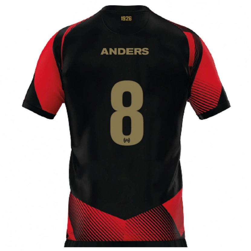 Danxen Hombre Camiseta Len Anders #8 Negro Rojo 1ª Equipación 2025/26 La Camisa