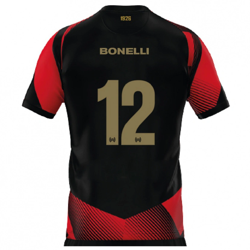 Danxen Hombre Camiseta Leonardo Bonelli #12 Negro Rojo 1ª Equipación 2025/26 La Camisa