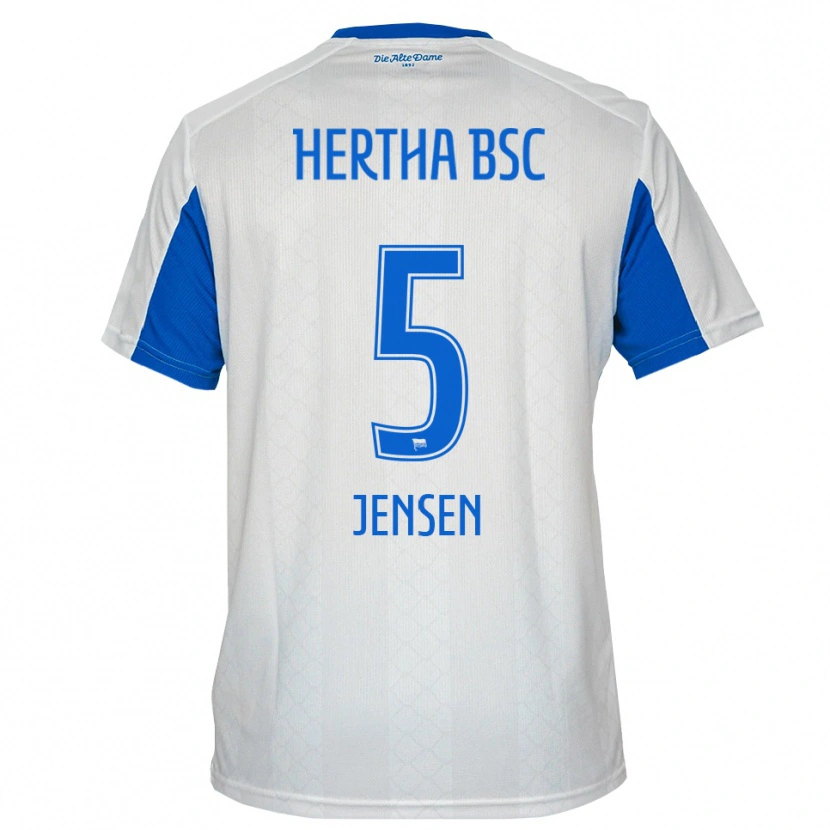 Danxen Hombre Camiseta Leon Jensen #5 Blanco Azul 2ª Equipación 2025/26 La Camisa